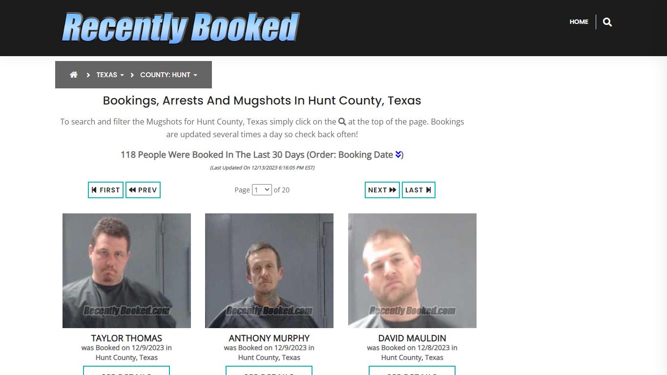 Recent bookings, Arrests, Mugshots in Hunt County, Texas - Recently Booked